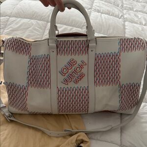 Louis Vuitton White and Red Patterned Keepall 50
